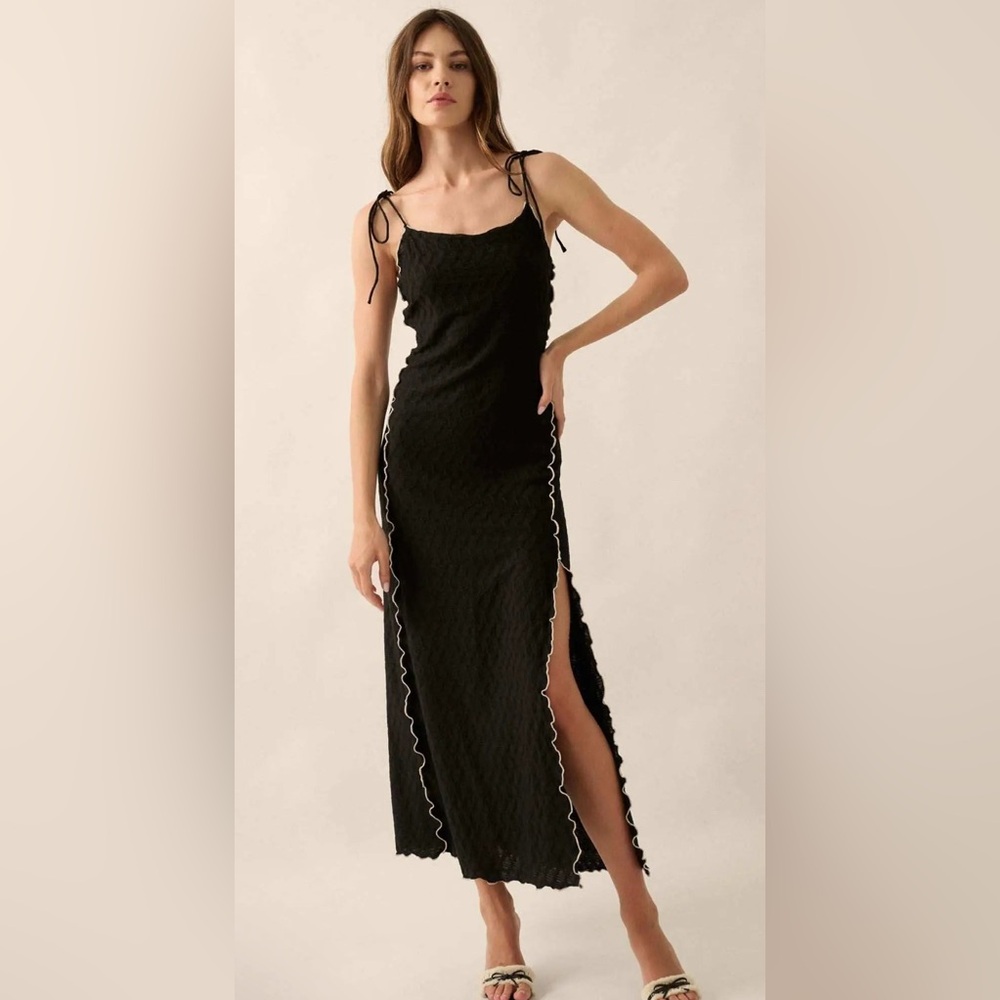 Promesa Black Maxi Dress with White Trim